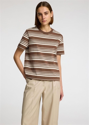 Boxy-Luma ss o.neck tee Chestnut/Egret Stripes Selected Femme 